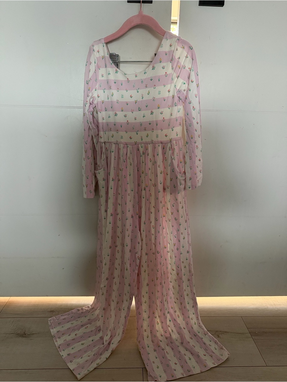 SweetHoney Pink and White Striped Floral Long Jumpsuit